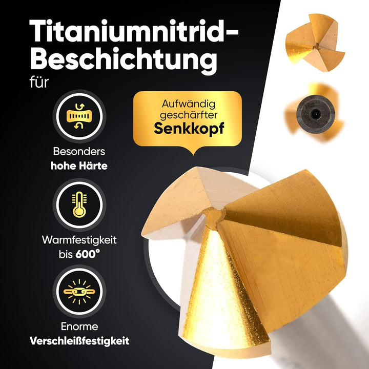 monkeystrong Kegelsenker 90° Ø 6,3-20,5 mm aus HSS Stahl - richtig scharf - Senker und Entgrater Set
