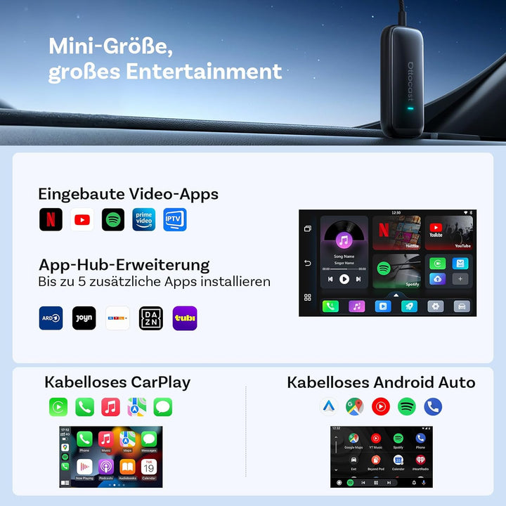 OTTOCAST Play2video Ultra 2026 AI Box, Wireless CarPlay & Android Auto Adapter mit YouTube, Netflix,