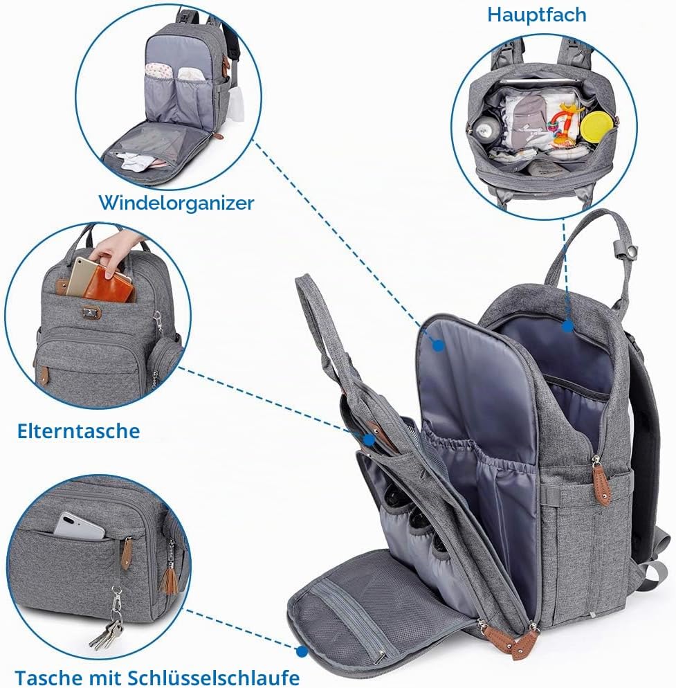 Dikaslon Wickeltasche Rucksack Grosser Wickelrucksack mit Multifunktions-Babytaschen und mobiler Wic