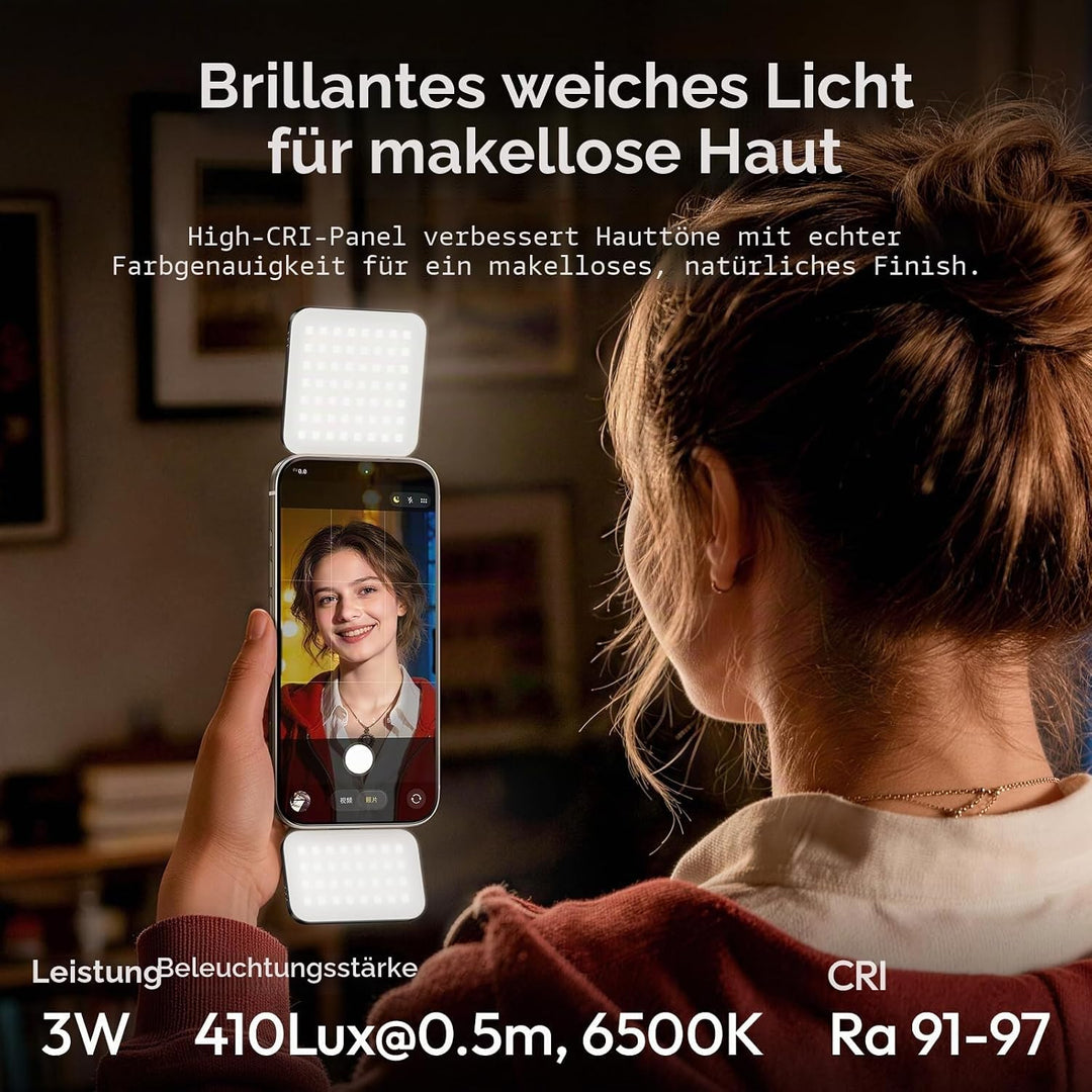 ULANZI GL01 [2026 Aktualisierte] Magnetische Selfie Licht für iPhone, Magnet LED Handy licht mit Zwe