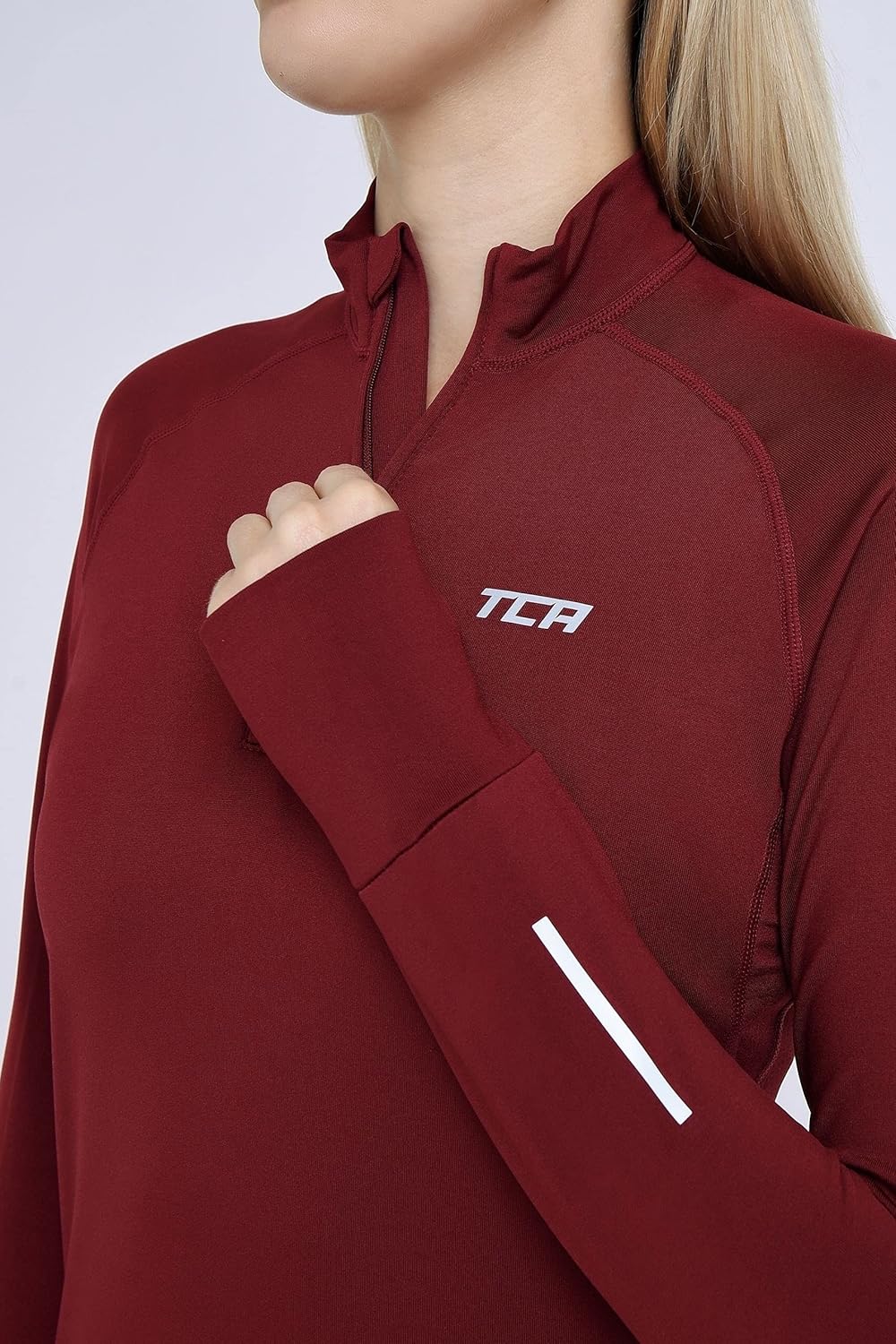 TCA Damen Winter Running Langarm Laufshirt mit Brustreissverschluss Cabernet XS, Cabernet XS