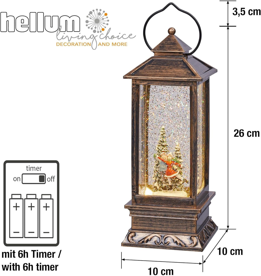 Hellum LED Laterne, Schneekugel Weihnachten mit Eislaufpaar für innen, Timerfunktion, 31cm, Schneege