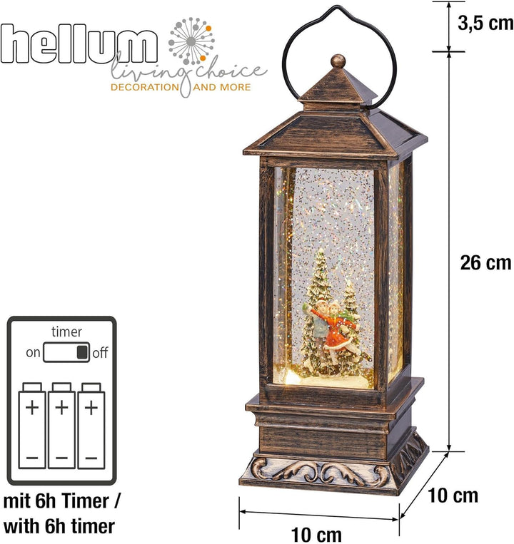 Hellum LED Laterne, Schneekugel Weihnachten mit Eislaufpaar für innen, Timerfunktion, 31cm, Schneege