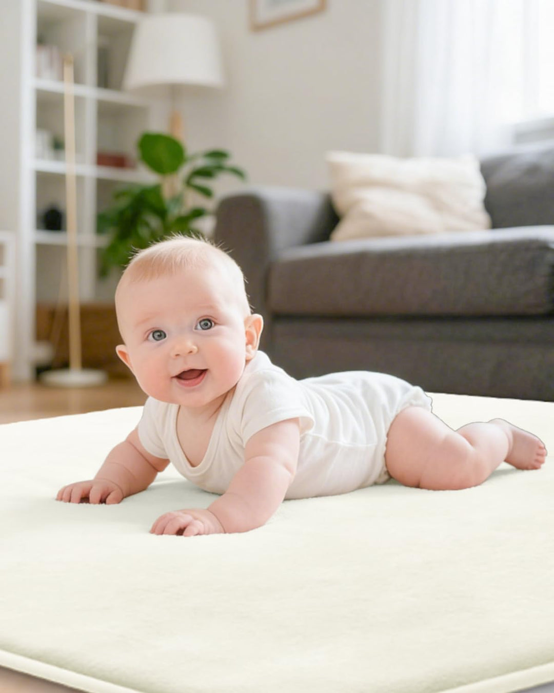 Dicke Spielmatte Baby 127×127×3cm,Beige Teppich für Kinderzimmer,Rutschfester Unterseite,Schaumfüllu