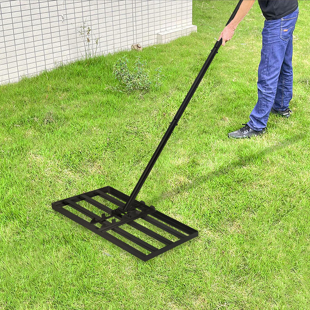 Lawn Leveling Rake Rakel 75x25 cm Schwarz, Verstellbarer Nivellierrechen 95,5–185 cm mit Edelstahl-G