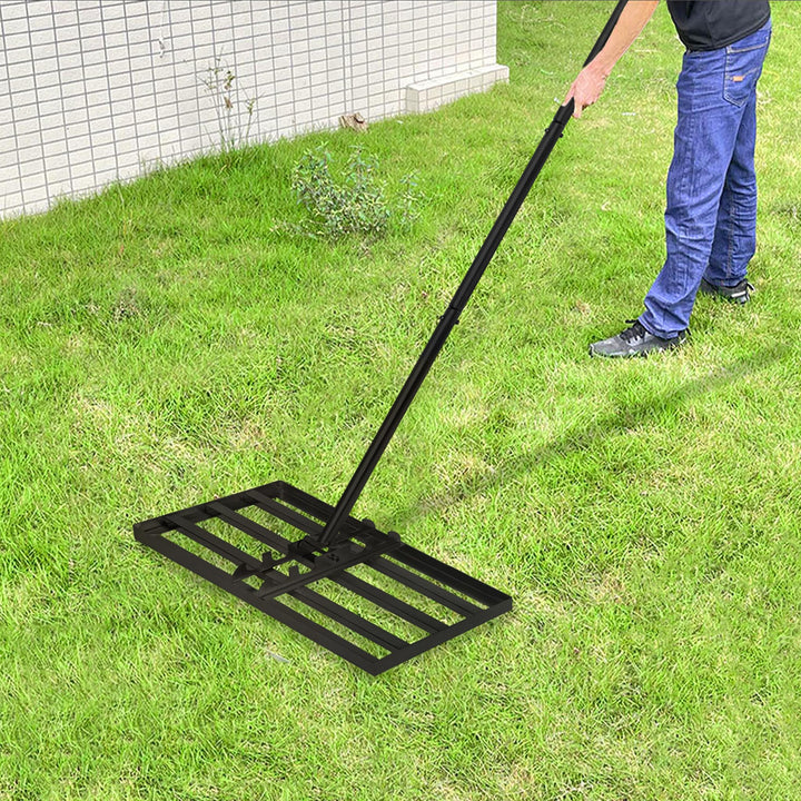 Lawn Leveling Rake Rakel 75x25 cm Schwarz, Verstellbarer Nivellierrechen 95,5–185 cm mit Edelstahl-G