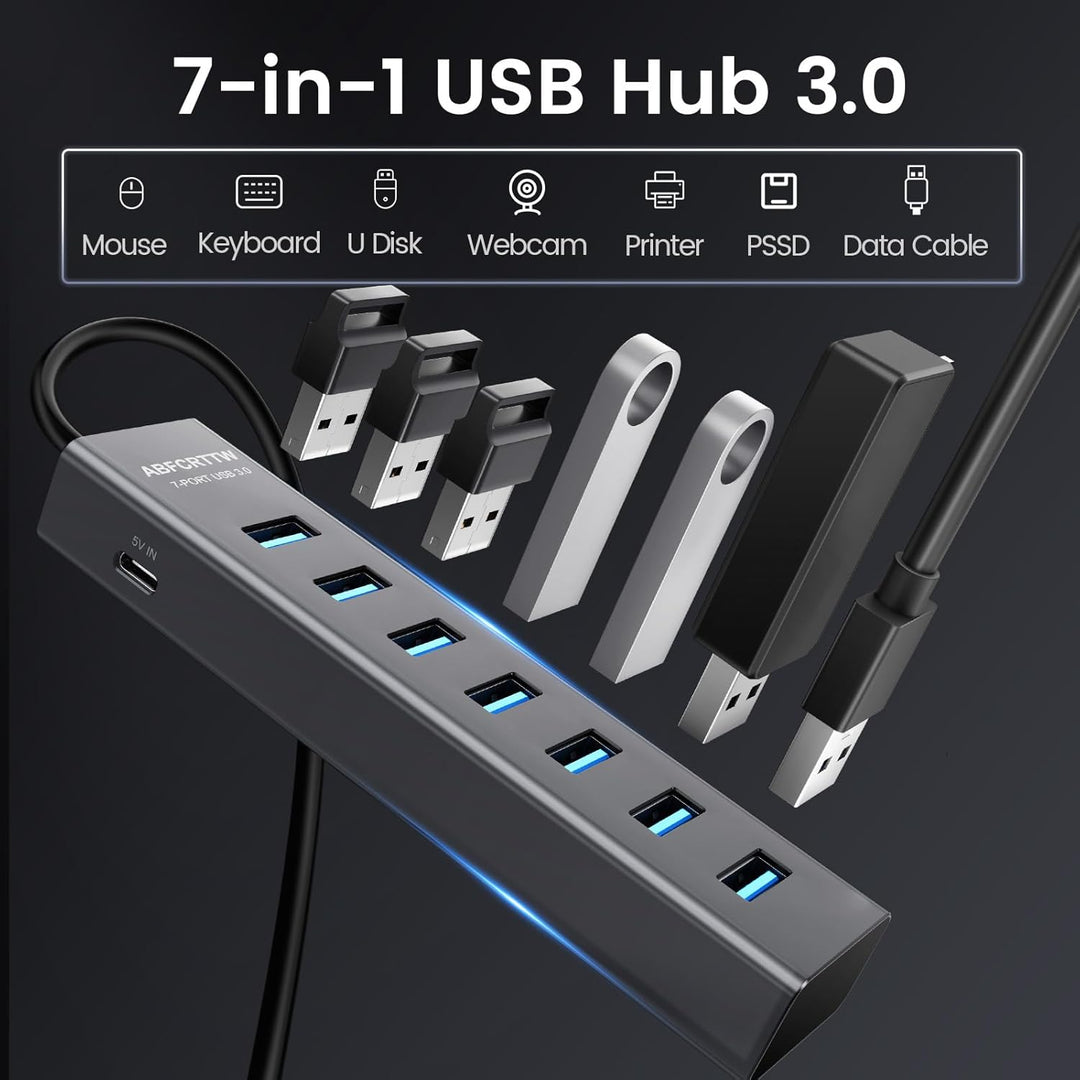 7-Port USB C auf USB Adapter Mit 30cm Kable, Aluminium USB Hub 5Gbps, USB C Verteiler Mehrfach Adapt