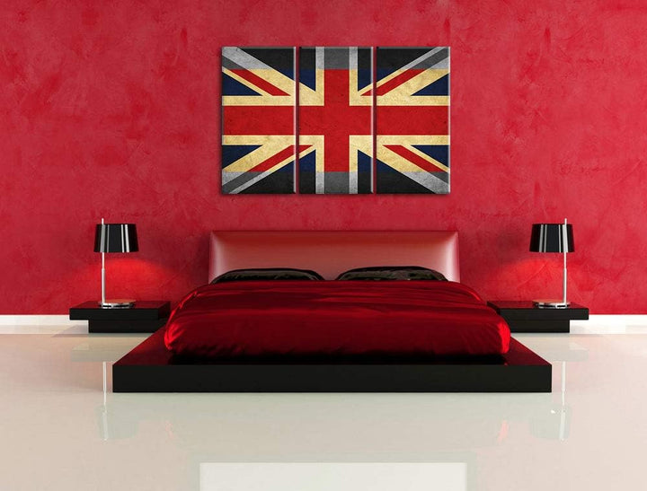 Landesflagge von England schwarz/weiss 3-Teiler Leinwandbild 120x80 Bild auf Leinwand, XXL riesige B