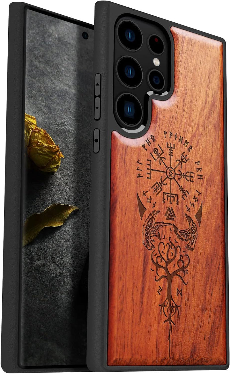 Carveit Handyhülle für Galaxy S23 Ultra Case [Holz und TPU Silikon Hybrid hülle] Stossfeste Stosssta