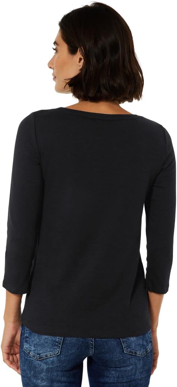 Cecil Women's Basic Cotton Shirt, Boat Neckline XS Schwarz_old Version, XS Schwarz_old Version
