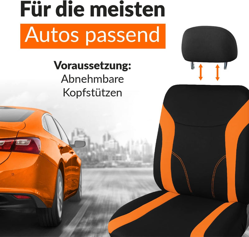 Upgrade4cars Auto-Sitzbezüge Vordersitze Orange Schwarz | Auto-Sitzschoner Set Universal für Fahrers