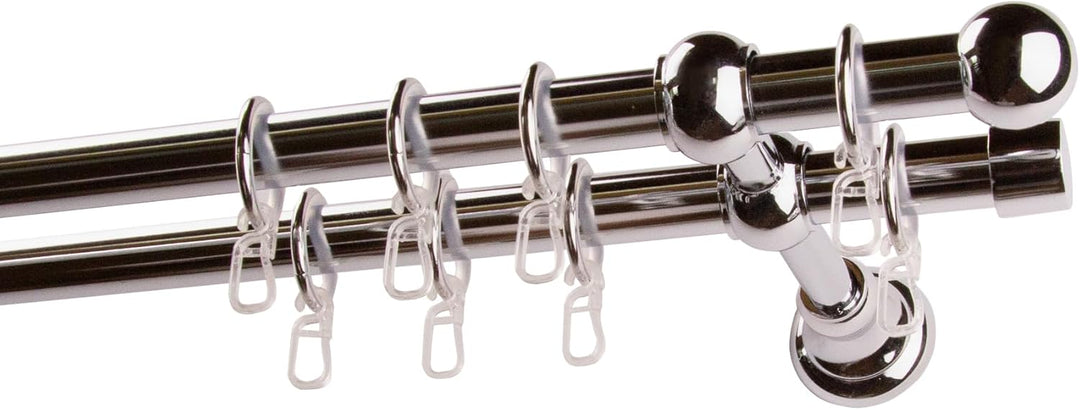 Garesa Gardinenstange Andrea Ø 20mm, 2-läufig, Chrom I Stabile Vorhangstange inkl. Ringe + Faltenleg