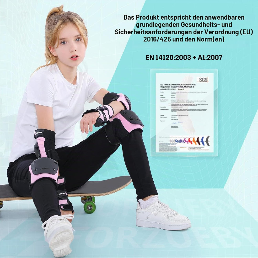 Knieschoner, Ellbogenschützer und Handgelenkschützer für Erwachsene&amp;Kinder Protektoren Set, 6 in 1 S