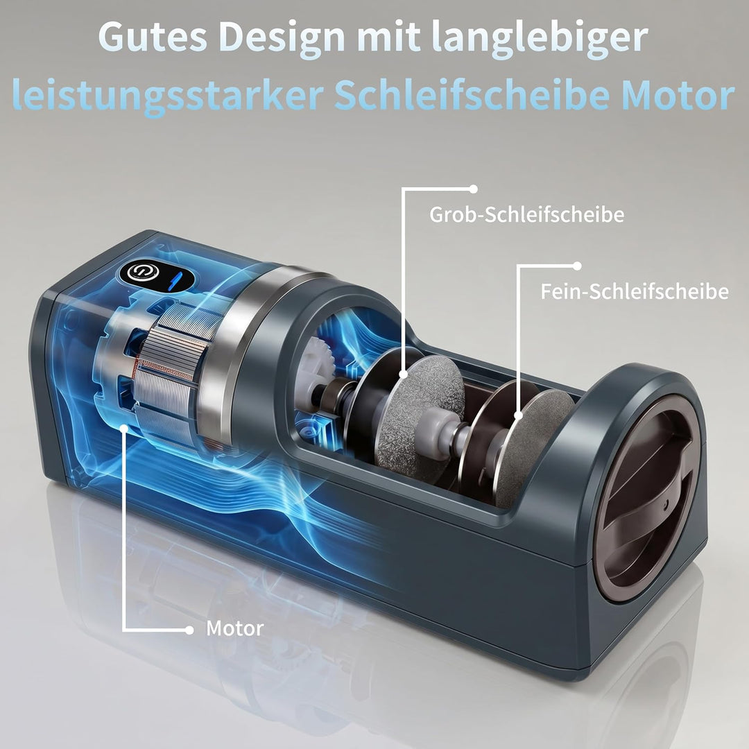 Elektrischer Messerschärfer, 5-in-1 Messerschärfer mit 3-Geschwindigkeiten Einstellung, wiederauflad