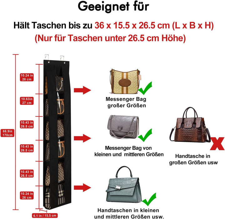 Lirex Handtaschen Organizer Über Tür, 2er Set mit 6 Etagen, platzsparender Organizer zur Aufbewahrun
