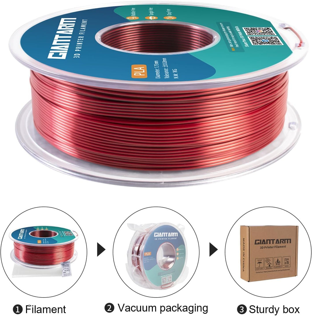 GIANTARM Dual Silk PLA Filament 1.75 mm, 3D Drucker PLA Silk Filament 1 kg/Spule, zweifarbig Rot+Sch