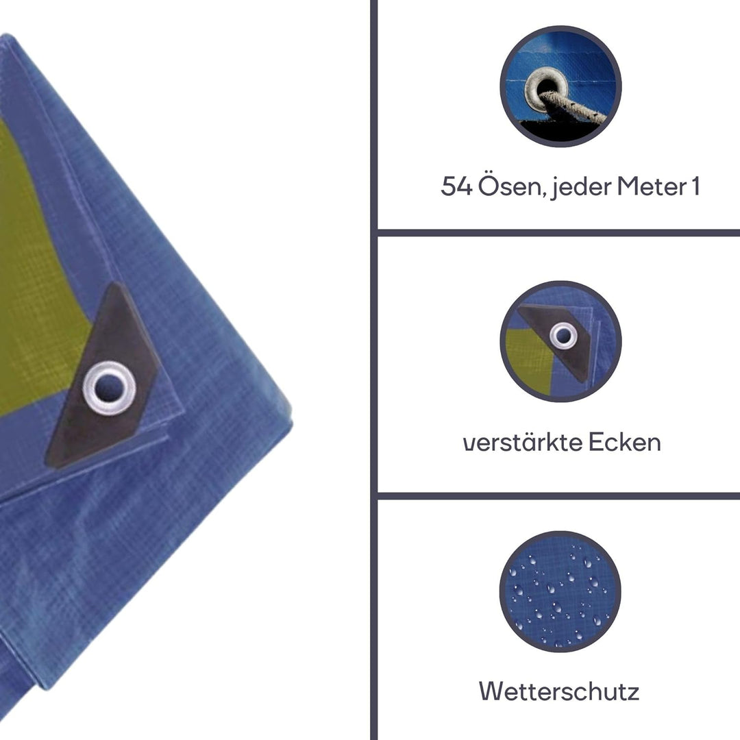 Perel 110-1215 Abdeckplane Stark, Blau/khaki, 12 x 15 m 12 x 15 m Blau / Khaki, 12 x 15 m Blau / Kha