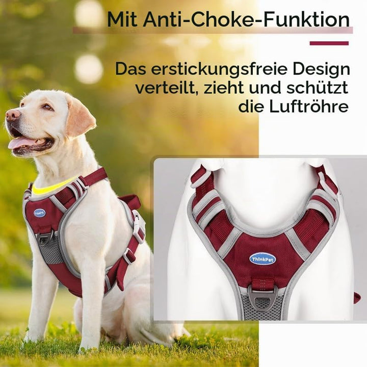 ThinkPet Anti Zug Hundegeschirr mit Griff - Verstellbar ohne Würgen, Reflektierend, Atmungsaktiv, Ge