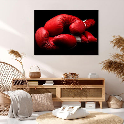 Bilder auf Leinwand 100x70cm Leinwandbild Sport Handschuhe Leder Wettkampf Gross Wanddeko Bild Schla