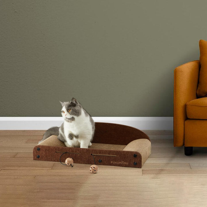 FUKUMARU 53.3 cm Katzenkratzer Karton, Katzenliege, Langlebiges Katzenkratzbett Grosse Liege mit Glo