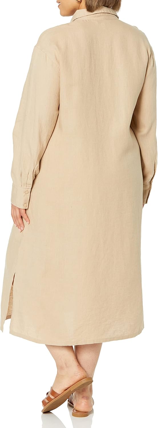 The Drop Fiona Midi-Hemdkleid für Damen, aus Leinen, Relaxed-Fit S Hummus, S Hummus