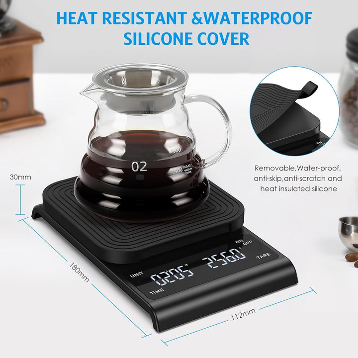 Brifit Kaffeewaage mit Timer, Espresso Waage 3kg/0.1g, Hochpräzise Feinwaage, USB Wiederaufladbare K