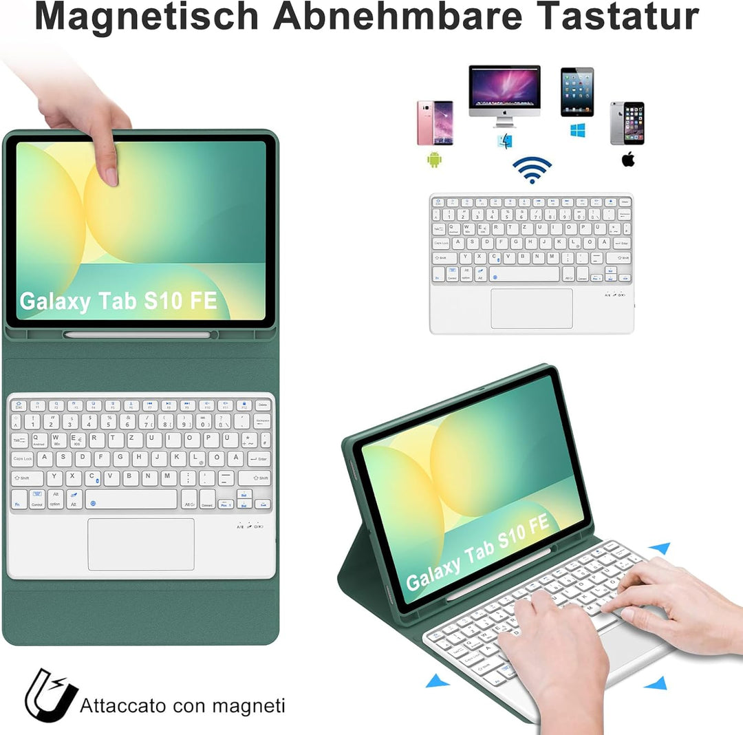 Tastatur für Samsung Galaxy Tab S9FE/S10FE 10.9", Hülle Tastatur Galaxy Tab S9/S10FE 2025 con Touchp