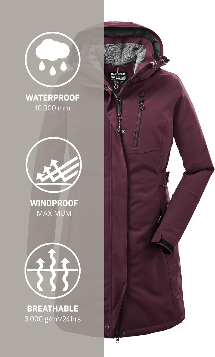 Killtec Damen Kow 165 Wmn Prk Funktionsparka/Parka mit abzippbarer Kapuze 42 dunkelpflaume, 42 dunke