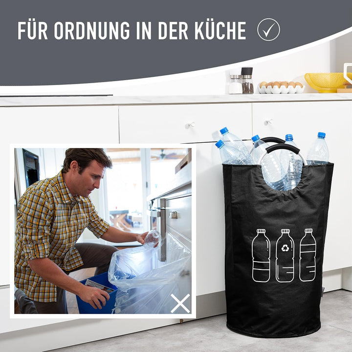 Faltbarer Pfandflaschen-Sammelbehälter faltbar Schwarz - Wasserdichter Flaschensammler grosser Korb