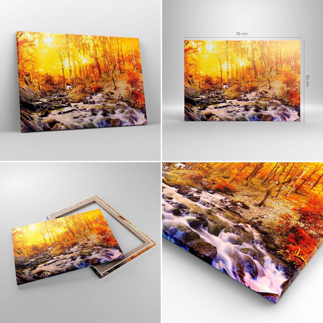 Bilder auf Leinwand Berge Bach Wasser Leinwandbild mit Rahmen 70x50cm Wandbilder Dekoration Wohnzimm