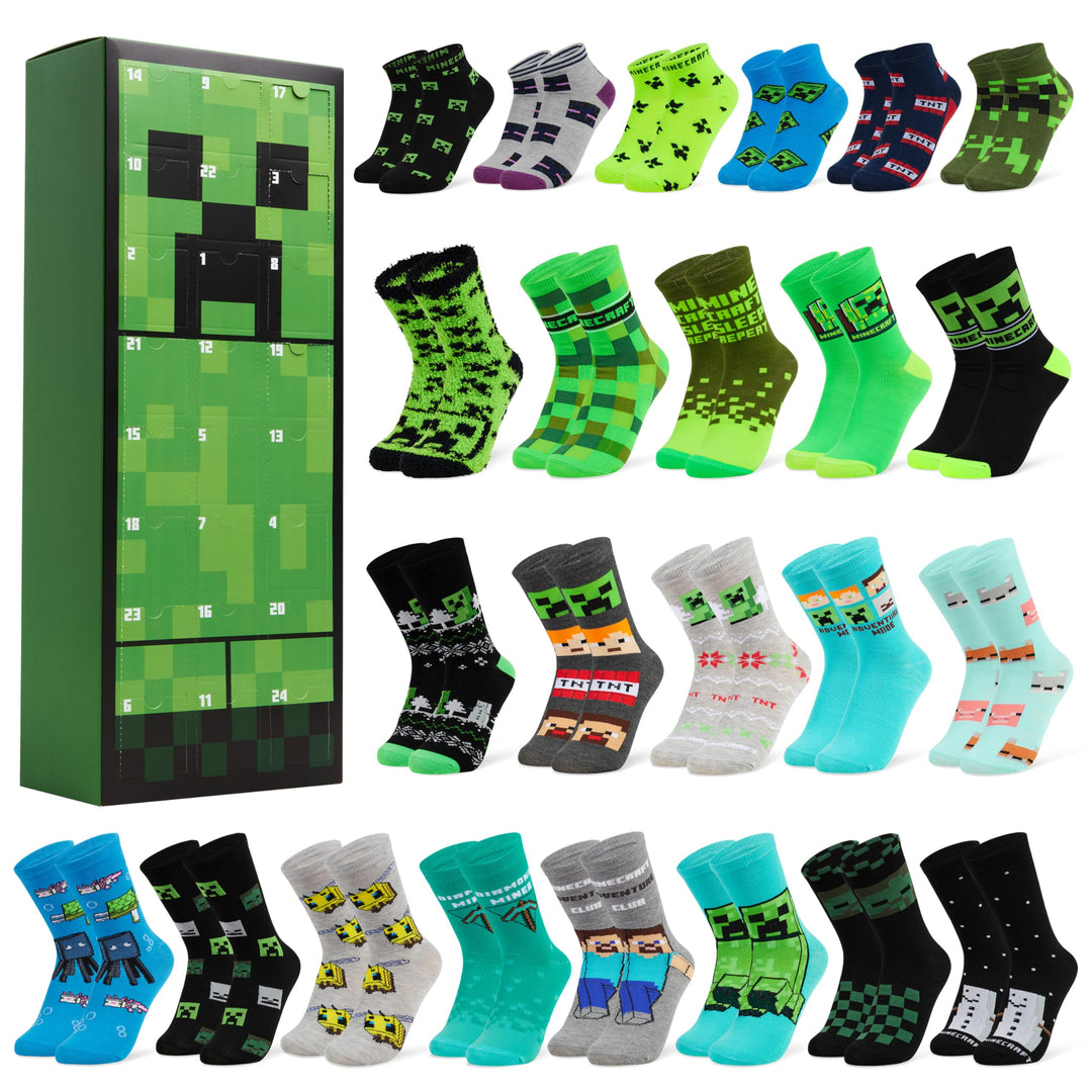 Minecraft Socken Adventskalender 2024 mit 24 Crew Socks - Geschenke für Kinder