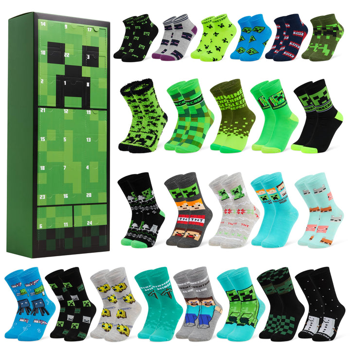 Minecraft Socken Adventskalender 2024 mit 24 Crew Socks - Geschenke für Kinder