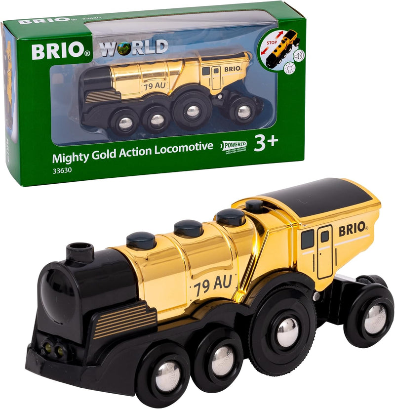 BRIO World 33630 - Goldene Batterielok mit Licht und Sound - Mit Auskoppel-Funktion zur Nutzung als