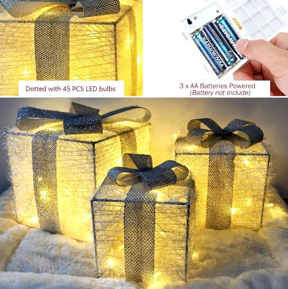 Bambelaa! 3er Led Deko Geschenke Leucht Boxen Timer Weihnachts Dekoration Weihnachtsdeko Beleuchtet