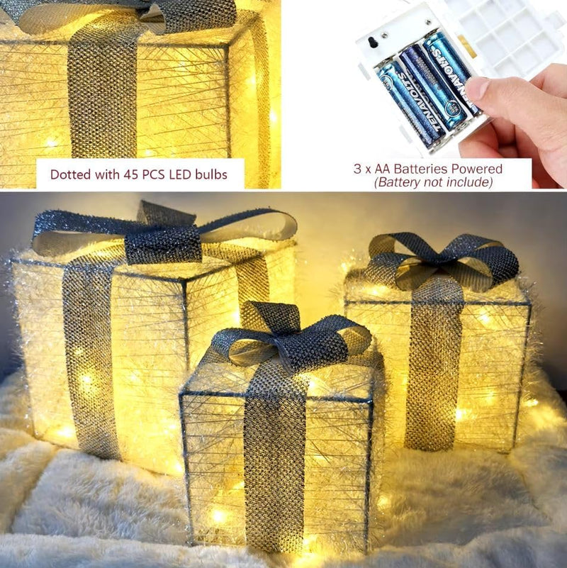 Bambelaa! 3er Led Deko Geschenke Leucht Boxen Timer Weihnachts Dekoration Weihnachtsdeko Beleuchtet