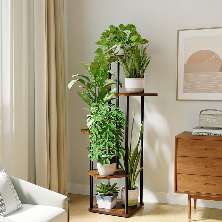 Bamworld Pflanzenständer Blumenständer für Draussen 5 Etagen Pflanzenregal Blumentreppe Metall Outdo