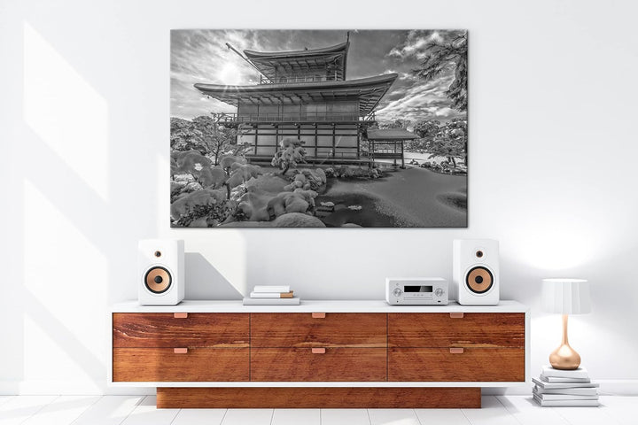 japanische Schneelandschaft des Kinkaku Ji-Tempels Effekt: Schwarz&Weiss ,Format: 80x60 als Leinwand