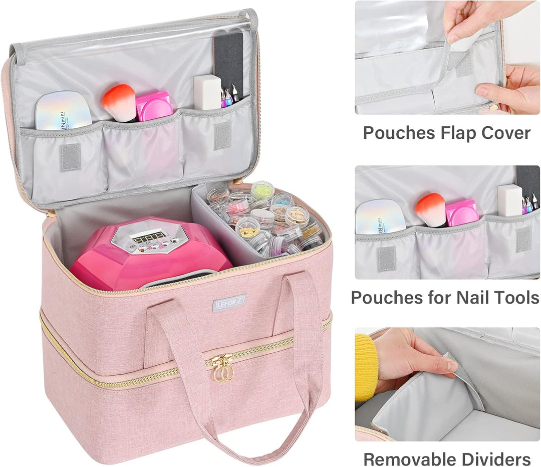 Nagellack Aufbewahrung Tasche,Doppelschichtige Nagellack Organizer für 40 Flaschen(15ml-0.5 FL.oz) u
