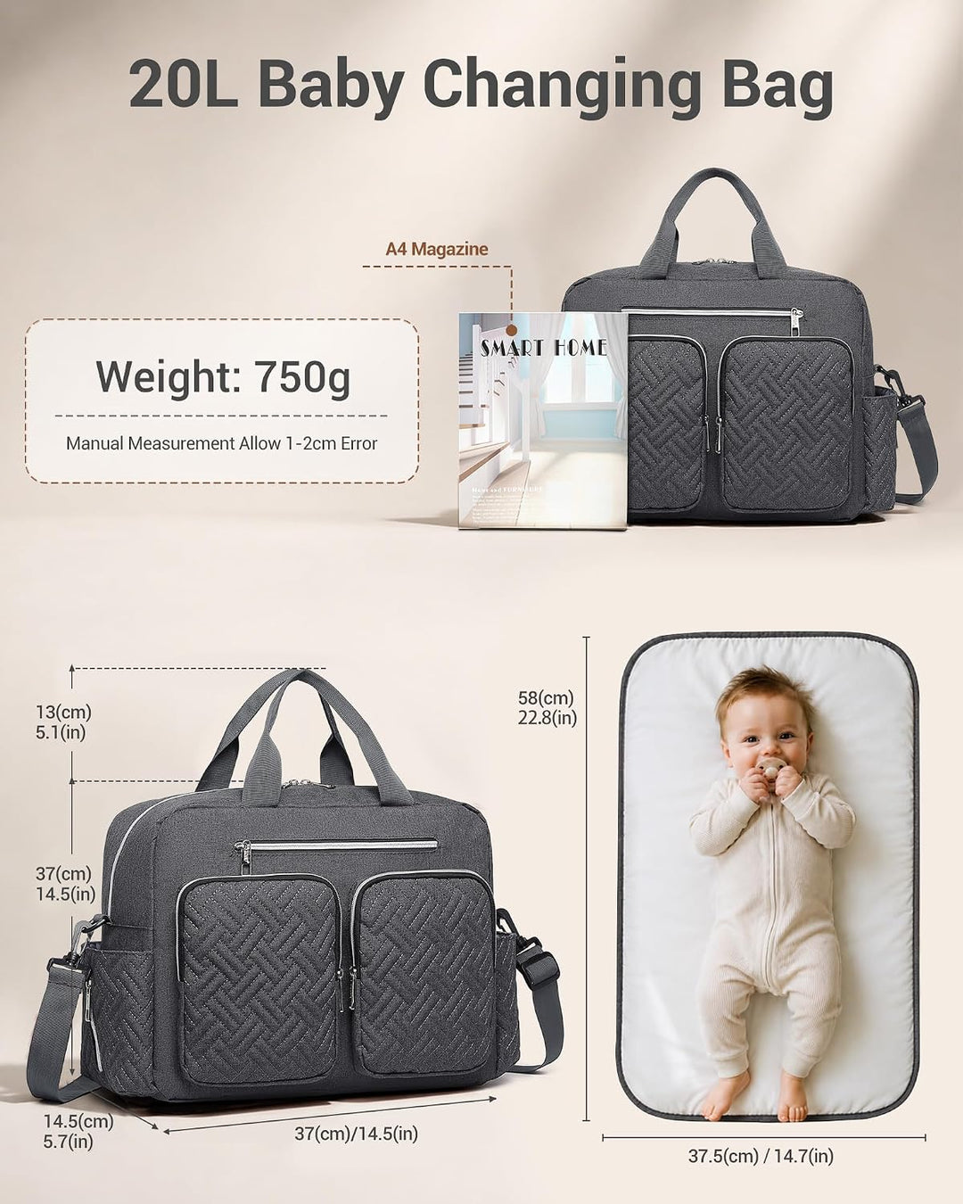 KONO Baby-Wickeltasche, stilvoll, für Mama und Papa, wandelbare Reisetasche mit isolierten Taschen G