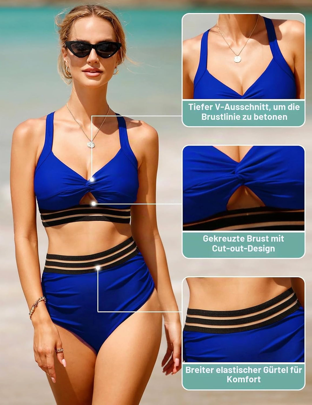 UMIPUBO Bikini Damen Bauchweg, High Waist Push Up Bikini Sets Zurück kreuzen Grosse Brüste Bademode