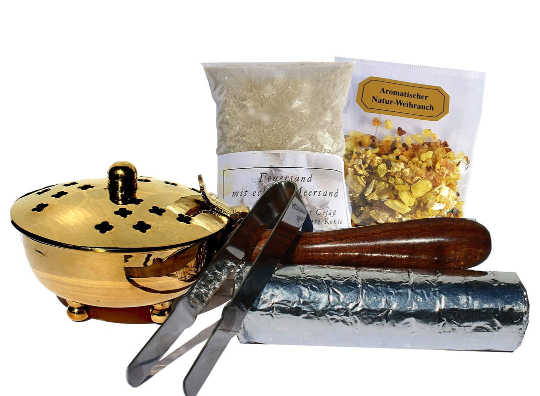 Räucherpfanne Set 5 teilig Räuchergefäss zum Räuchern von Weihrauch, Harzen, inkl. Weihrauch, Räuche