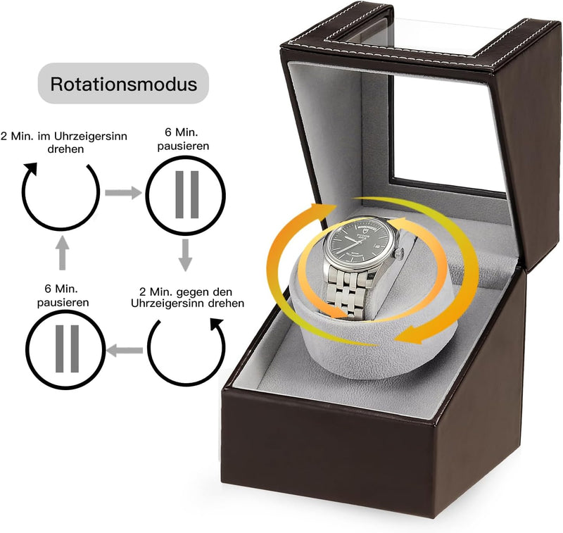 DRAIGERWAY Automatische Uhrenbeweger Box Single Uhrenbeweger PU Leder Uhrengehäuse mit leisem Motor