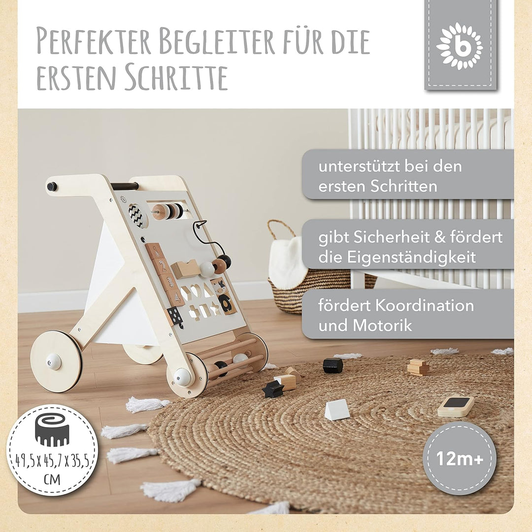 Bieco Lauflernwagen Holz, schwarz weiss | Multifunktionale Baby Lauflernhilfe | Laufwagen für Babys