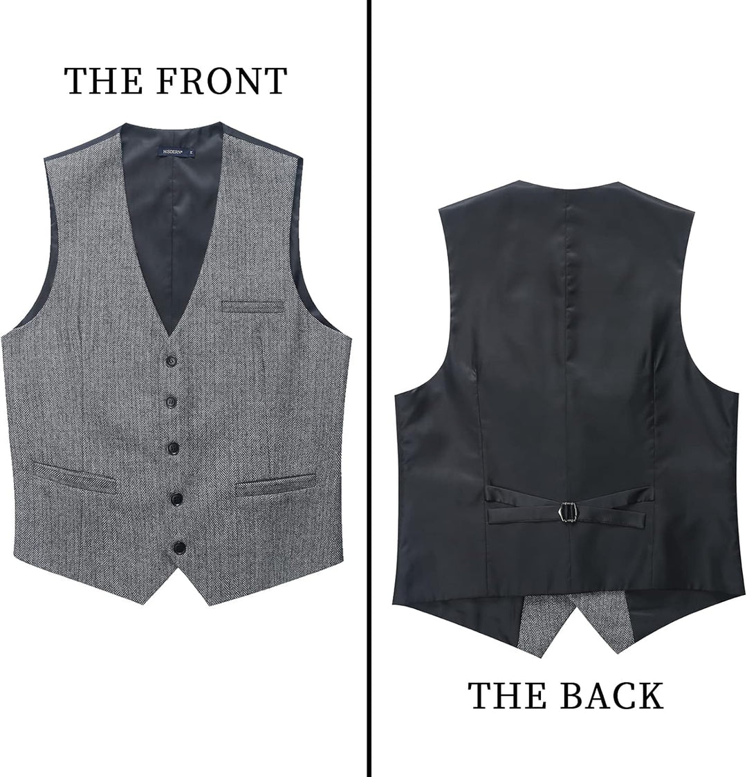HISDERN Herren Anzugweste Herringbone Weste Hochzeit Herrenweste Formale Tweed Wollweste Classic Bas