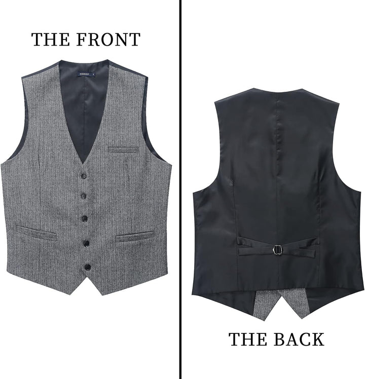 HISDERN Herren Anzugweste Herringbone Weste Hochzeit Herrenweste Formale Tweed Wollweste Classic Bas