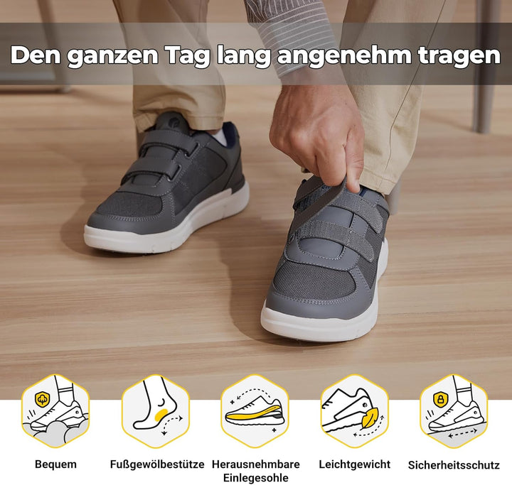 FitVille Herren Easytop Duo Strap Schuhe V3 Extra Weit Turnschuhe Sneaker 40 EU X-Weit Grau, 40 EU X