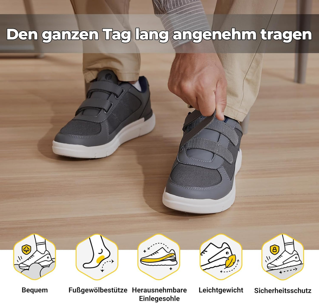 FitVille Herren Easytop Duo Strap Schuhe V3 Extra Weit Turnschuhe Sneaker 40 EU XX-Weit Grau, 40 EU