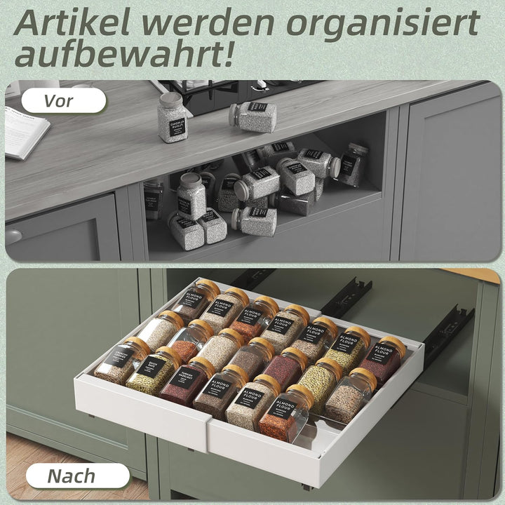 NETEL 2 stück Teleskopschublade mit 6 Plastik Gewürzregal,Ausziehbarer Schubladen küche, Einstellbar