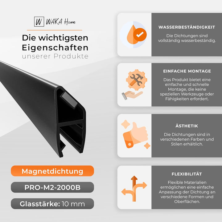 WAKA® Premium SET Magnet - Duschdichtung & Duschtür PRO-M2 Duschdichtungen für Duschtüren Optisch Sc