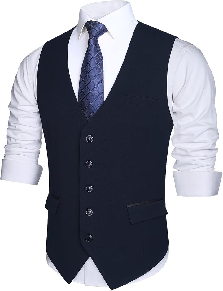 HISDERN Anzugweste für Herren Elegant Hochzeit Weste Klassische Einfarbig Casual Businessweste Forme